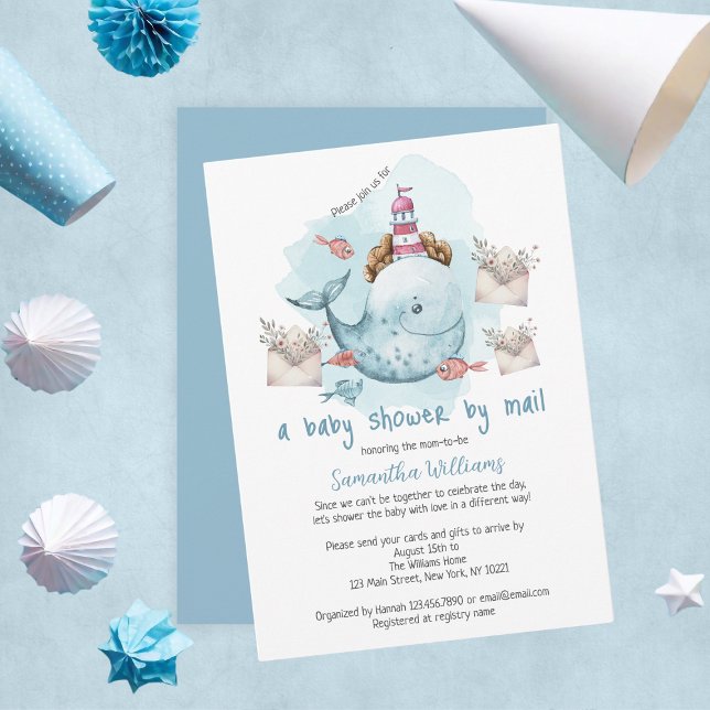 Cute Whale Boy Baby Shower By Mail Invitation (Cute Whale Boy Baby Shower By Mail Invitation
)