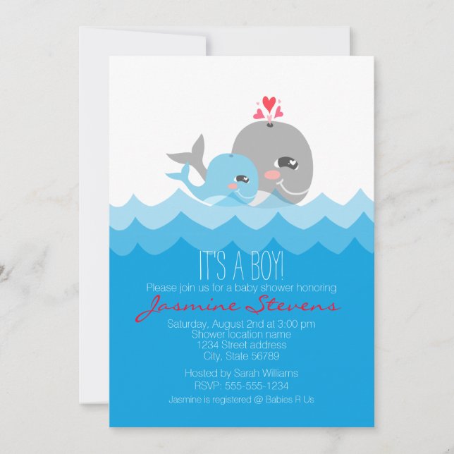 Cute Whale Boy Baby Shower Invitation (Front)