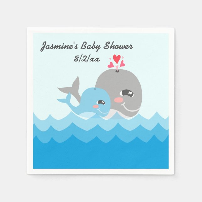 Cute Whale Boy Baby Shower Napkin (Front)