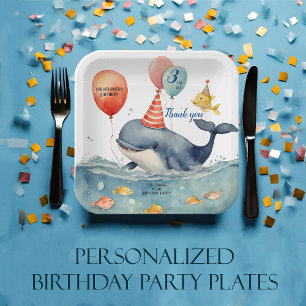Cute Whale Boys Birthday Personalized Thank You Paper Plate