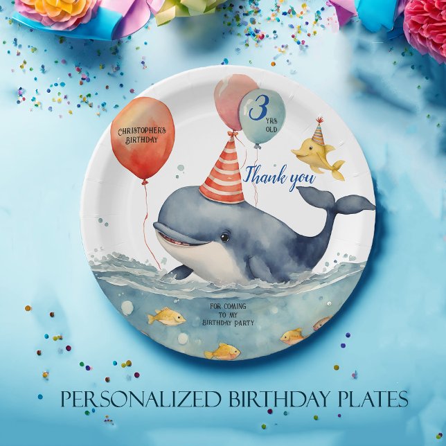 Cute Whale Boys Personalised Birthday Thank You Paper Plate (Creator Uploaded)