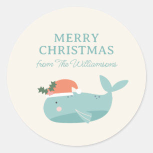 Cute Whale Christmas Holiday Personalized Classic Round Sticker