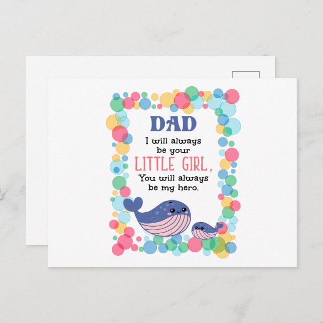 Cute Whale Dad I Will Always Be Your Little Girl Postcard (Front/Back)