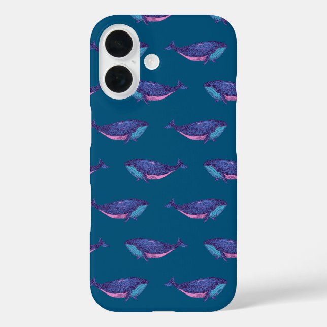 Cute Whale Drawing Pattern in Ocean Blue Case-Mate iPhone Case (Back)