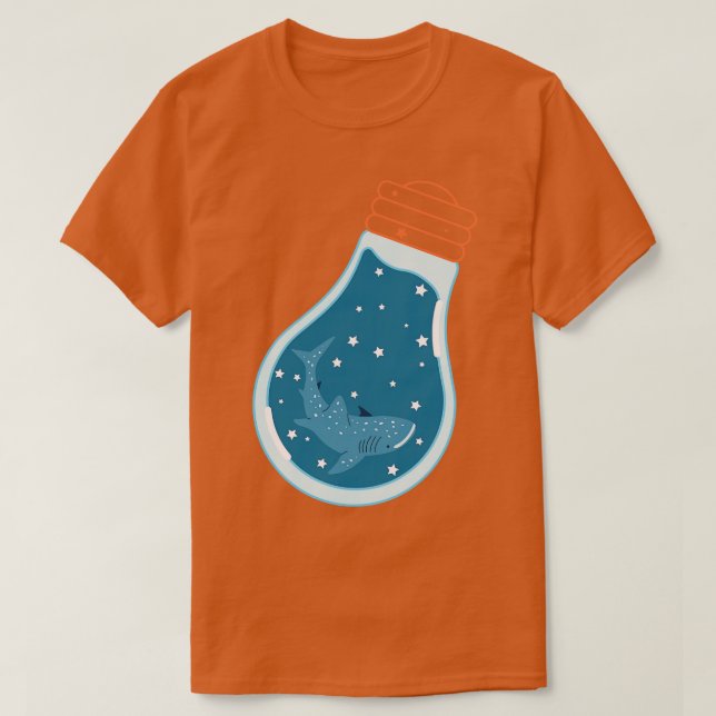 Cute Whale in Blue Light Bulb T-Shirt (Design Front)