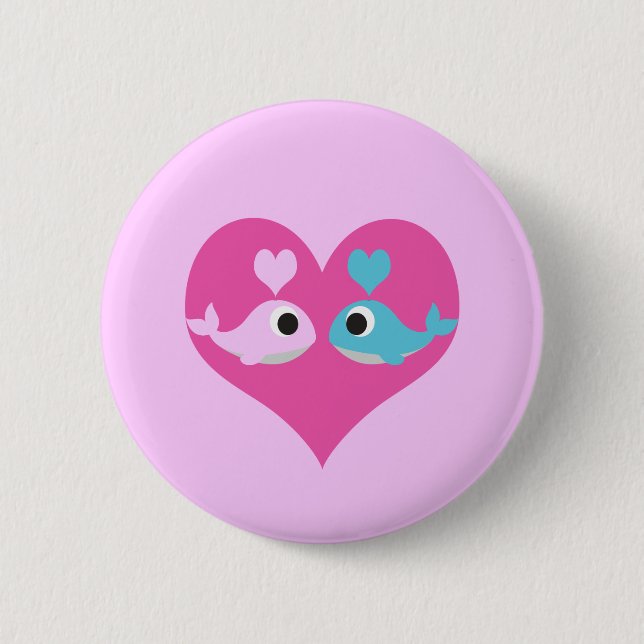 Cute Whale Love 6 Cm Round Badge (Front)