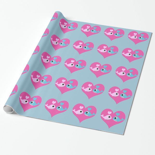 Cute Whale Love Wrapping Paper (Unrolled)