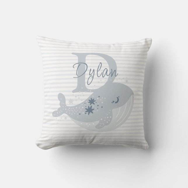 Cute Whale Modern Baby Boy Name Monogram Cushion (Front)