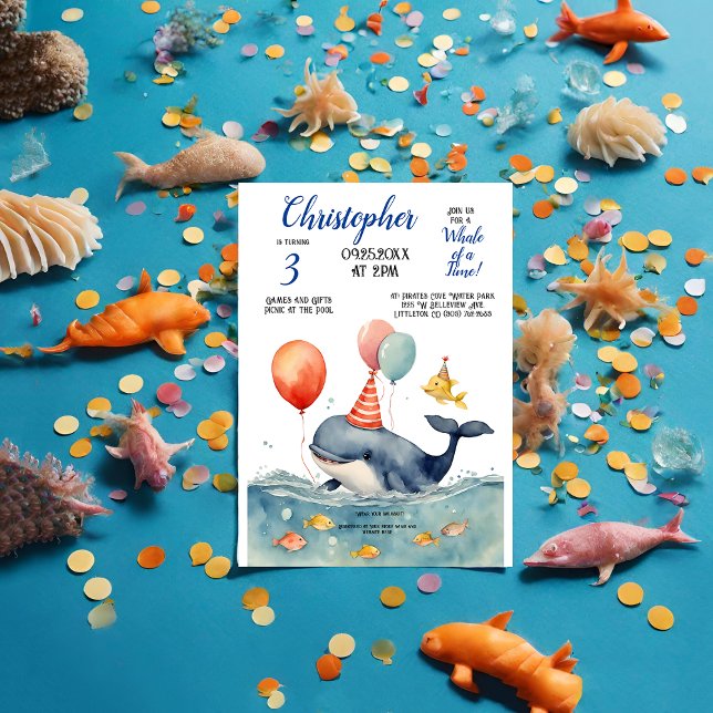 Cute Whale of a Time Boy's Birthday Invitation (Creator Uploaded)