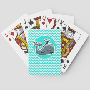 Cute Whale on Turquoise, Aqua Colour Chevron Playing Cards