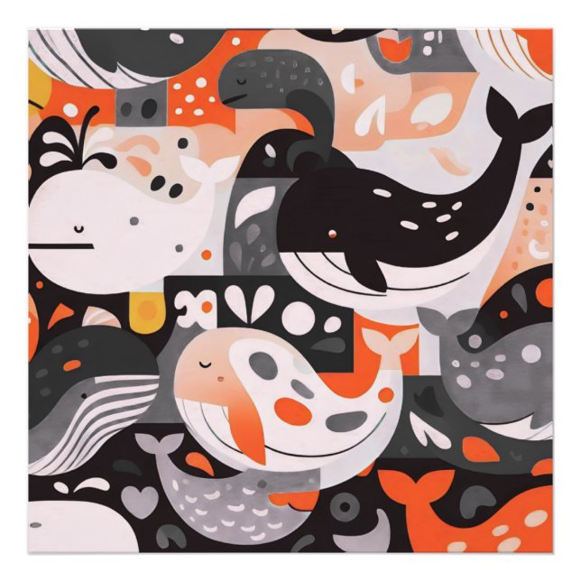 Cute Whale Pattern Modern Ocean Wall Art (Front)