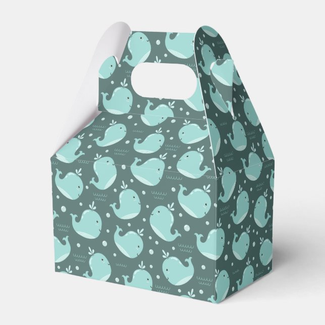Cute Whale Pattern on Teal Blue Kids Favour Box (Front Side)