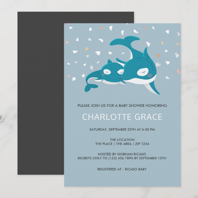 Cute Whale Personalised Baby Shower Invitation (Front/Back)