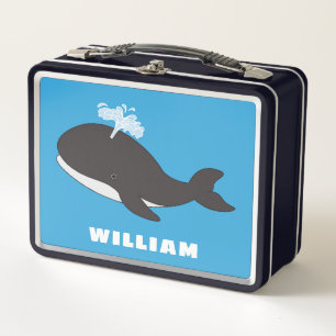 Cute Whale Personalised Custom Name Back To School Metal Lunch Box