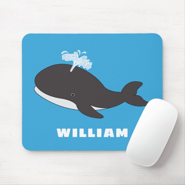 Cute Whale Personalised Custom Name Back To School Mouse Pad (With Mouse)