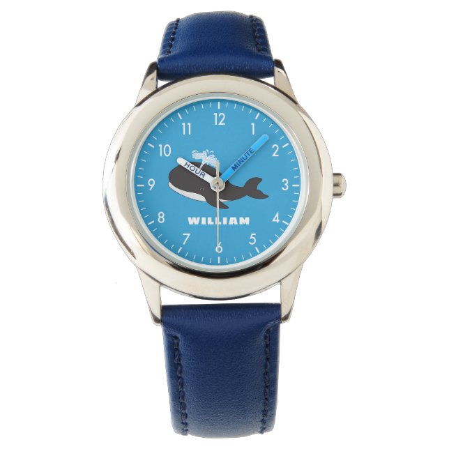 Cute Whale Personalised Custom Name Back To School Watch (Front)