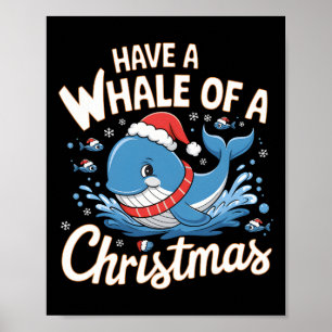 Cute Whale Santa Christmas Ocean Animal Lover Holi Poster