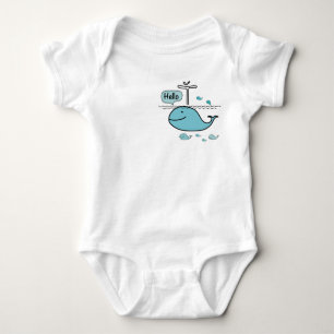 cute whale, say hello on the sea baby bodysuit