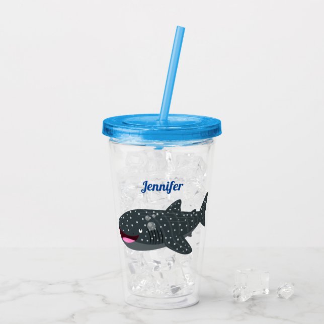 Cute whale shark happy cartoon illustration acrylic tumbler (Back Ice)