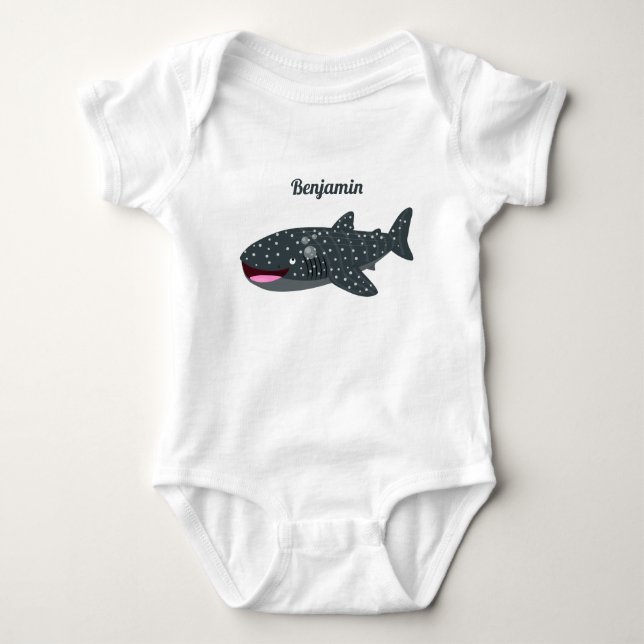 Cute whale shark happy cartoon illustration baby bodysuit (Front)