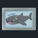 Cute whale shark happy cartoon illustration belt buckle<br><div class="desc">This cute whale shark is drawn in fun cartoon style. Bring some ocean fun to the day!</div>