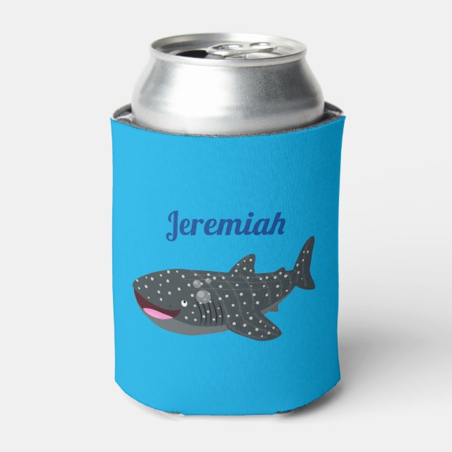 Cute whale shark happy cartoon illustration can cooler (Can Front)