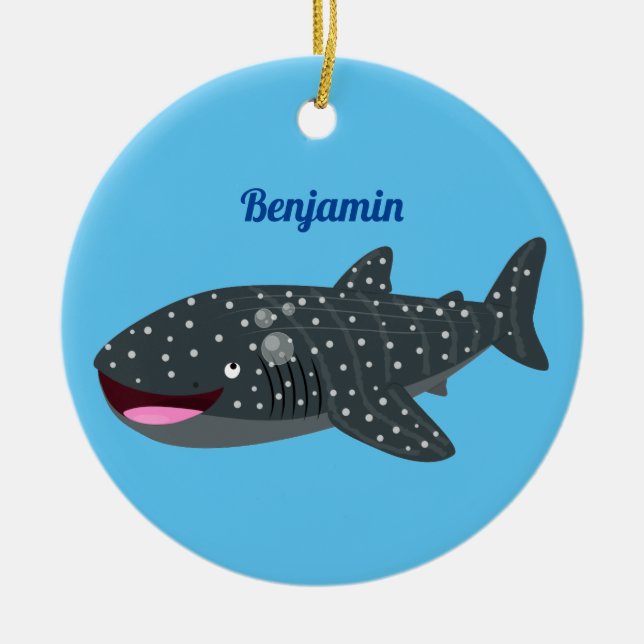 Cute whale shark happy cartoon illustration ceramic tree decoration (Front)