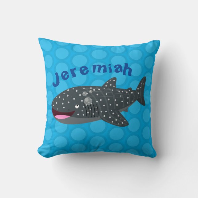 Cute whale shark happy cartoon illustration cushion (Front)