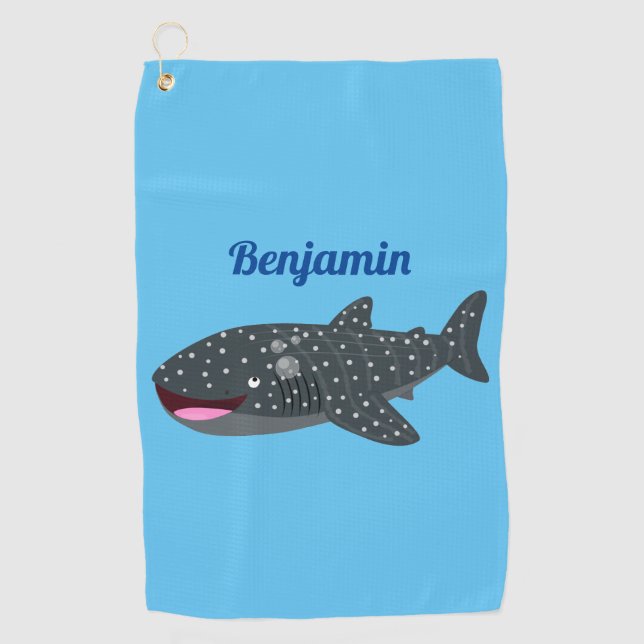 Cute whale shark happy cartoon illustration  golf towel (Front)