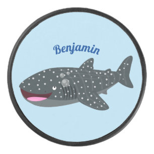 Cute whale shark happy cartoon illustration hockey puck