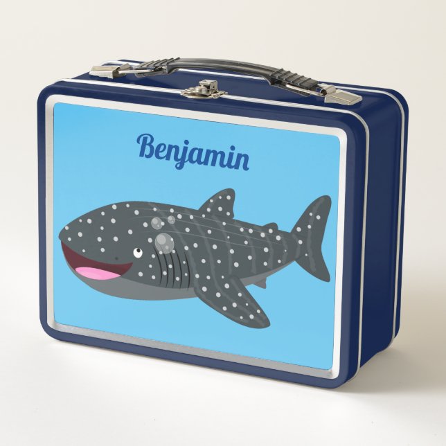Cute whale shark happy cartoon illustration metal lunch box (Front)