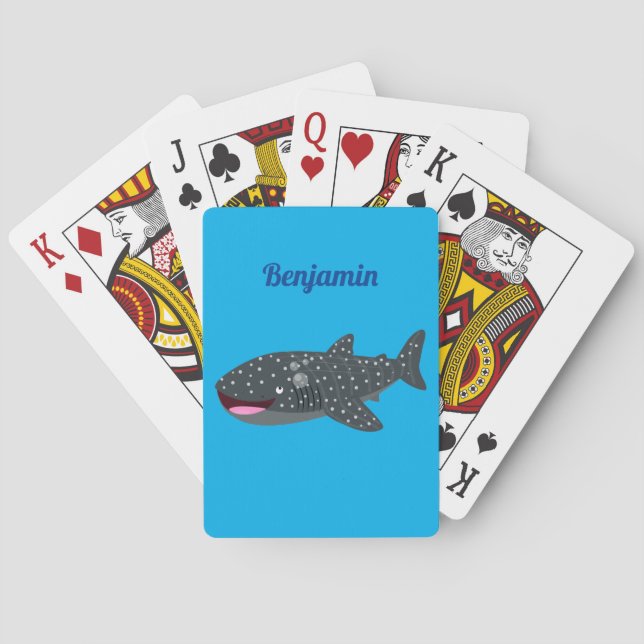 Cute whale shark happy cartoon illustration playing cards (Back)