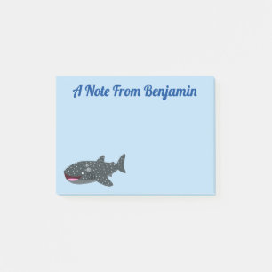 Cute whale shark happy cartoon illustration post-it notes