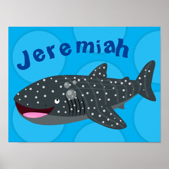 Cute whale shark happy cartoon illustration poster (Front)