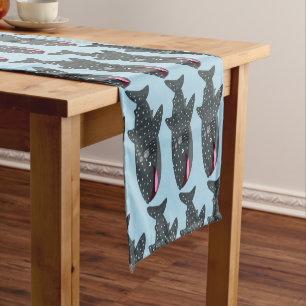 Cute whale shark happy cartoon illustration short table runner