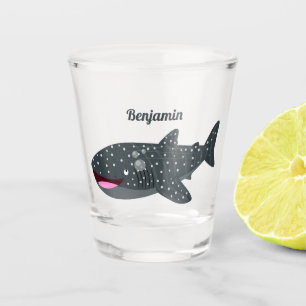Cute whale shark happy cartoon illustration shot glass
