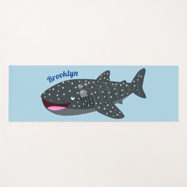Cute whale shark happy cartoon illustration yoga mat (Front (Horizontal))