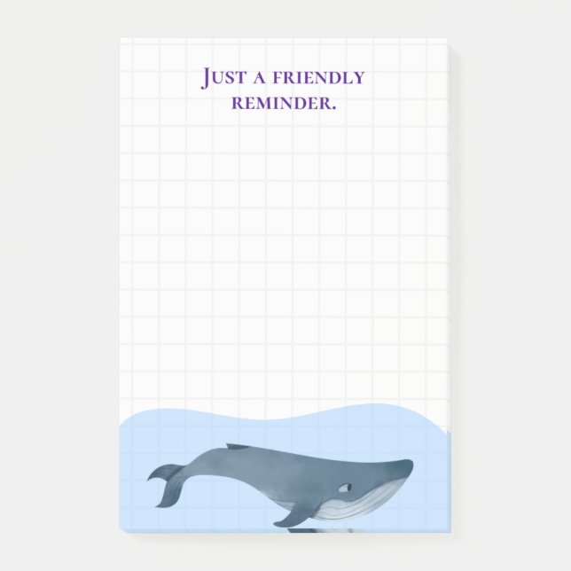 Cute Whale Simple Reminder Post-it Notes (Front)