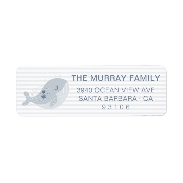 Cute Whale Stars Stripes Blue Return Address (Front)