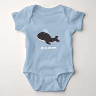 Cute Whale Unique Boy Personalised Custom Name Baby Bodysuit