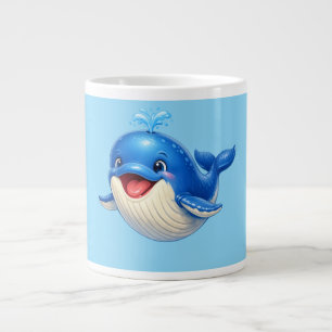 Cute Whale with Big Eyes Happy Ocean Animal Illust Large Coffee Mug