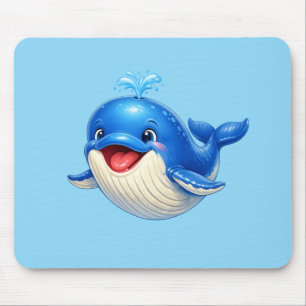 Cute Whale with Big Eyes Happy Ocean Animal Illust Mouse Pad