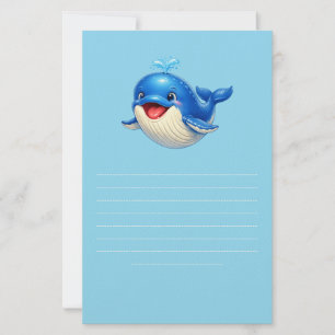 Cute Whale with Big Eyes Happy Ocean Animal Illust Stationery