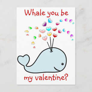 Cute Whale With Hearts Spray Kids Valentine's Card