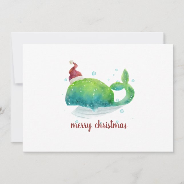 Cute Whale with Santa Hat Holiday Card (Front)
