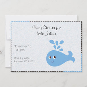 Cute Whale with Spout Custom Baby Shower Invitation