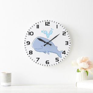 Cute Whale with Water Splash Adorable Animal  Large Clock