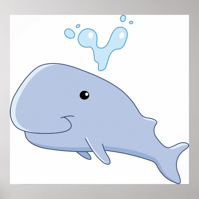 Cute Whale with Water Splash Adorable Animal  Poster (Front)