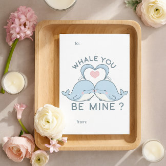 Cute Whale You Be Mine Pun Valentine’s Day Card