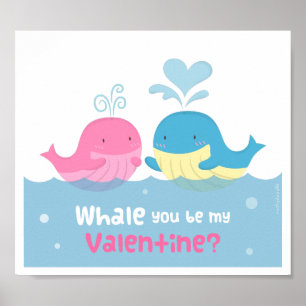 Cute Whale You Be Mine Valentine Love Wall Decor
